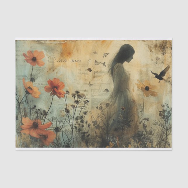 Papel De Seda Flores y una mujer joven (Anverso)