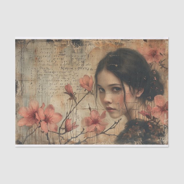 Papel De Seda Flores y una mujer joven (Anverso)