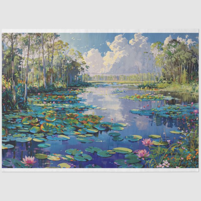 Papel De Seda Florida Everglades River Lily Pads Decoupage (Anverso)
