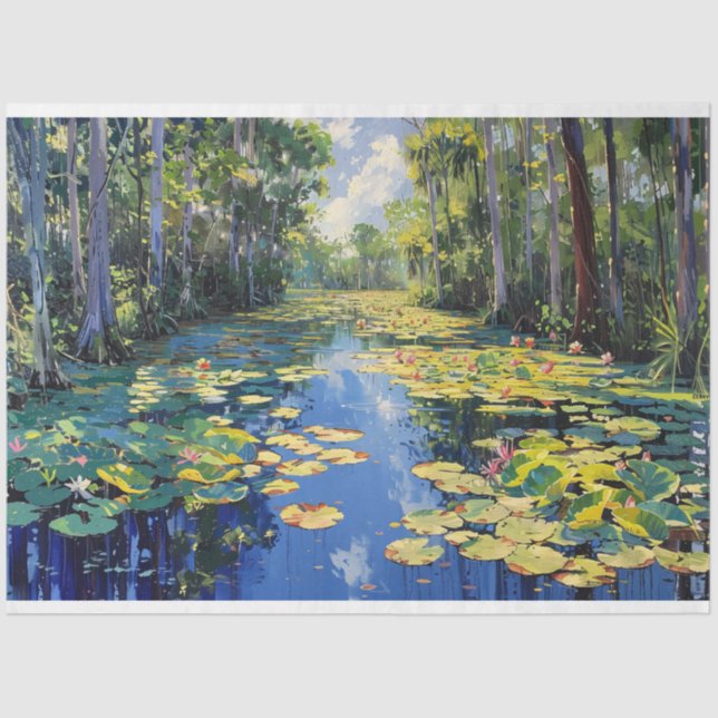 Papel De Seda Florida Everglades River Trees Painting Decoupage (Anverso)