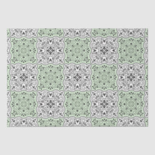 Papel De Seda Floritura de patrón rococó verde
