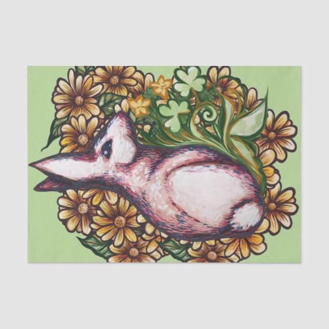 Papel De Seda Flower Clover Rabbit Cute Rabbits arte conejo (Anverso)