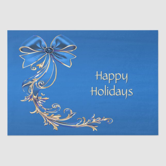 Papel De Seda Flower Holiday Blue Gold (Anverso)