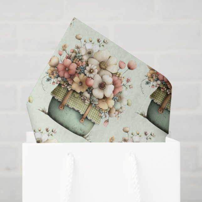 Papel De Seda Flowers in a Pot Cozy Shabby Cute Pattern (Bolsa de regalo)