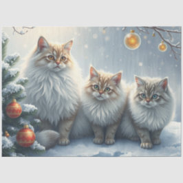 Papel De Seda Fluffy Christmas Cats Tissue Paper