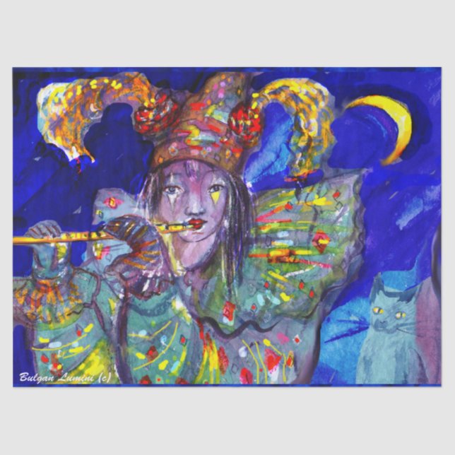 Papel De Seda FLUTISTA EN AZUL / Noche de Carnaval veneciana (Anverso)