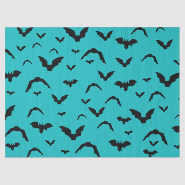 Papel De Seda Flying Bats on Teal Tissue Paper (Anverso)