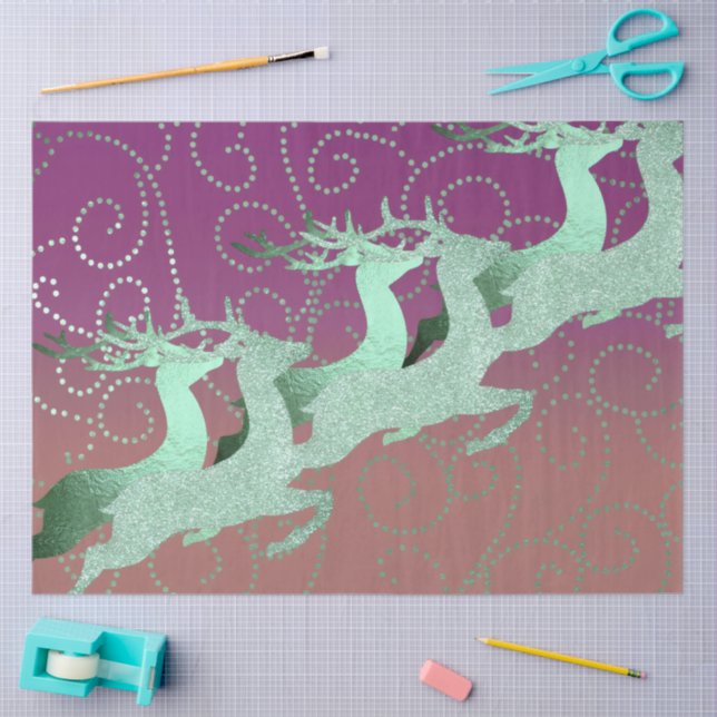 Papel De Seda Flying Reindeer Mint Purple Clay (Artesanía)