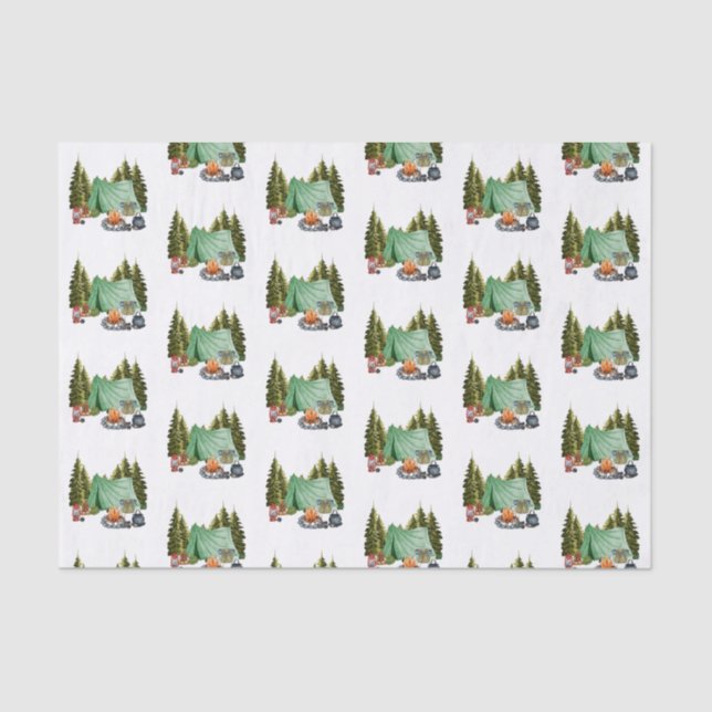 Papel De Seda Fogata temática de camping, carpa, cubierta forest (Anverso)