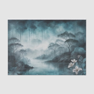 Papel De Seda Foggy Lake Cove - Paisaje Moody Blue y Grey