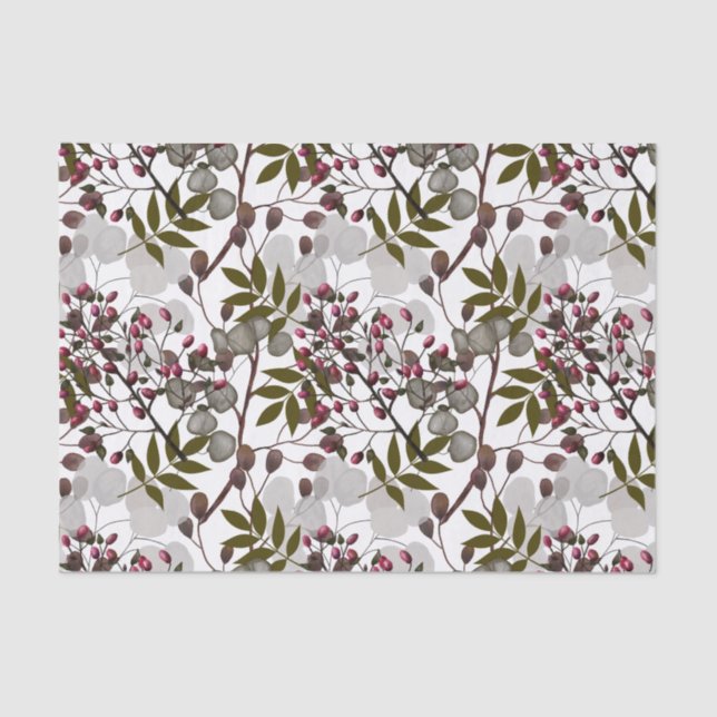 Papel De Seda Foliage de Berries, hojas y ramas (Anverso)