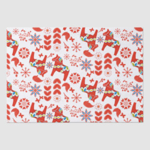 Papel De Seda Folk Art Dala Patrón floral sueco del caballo rojo
