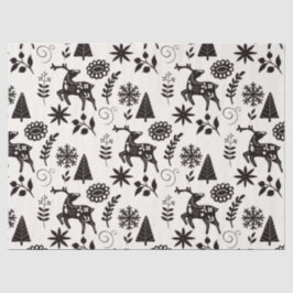 Papel De Seda Folk Art Deer Forest Pattern Black And White Gift