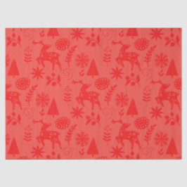 Papel De Seda Folk Art Deer Forest Pattern Red Gift