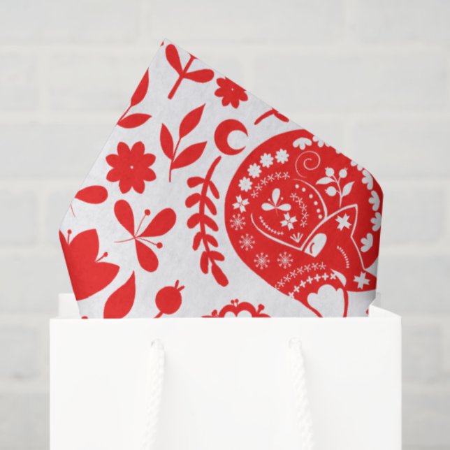 Papel De Seda Folk Art Sleeping Fox Gift (Bolsa de regalo)