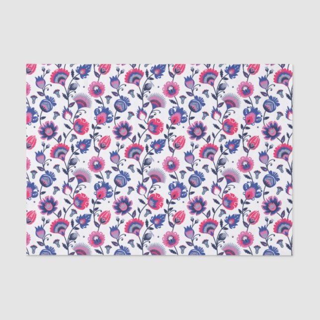 Papel De Seda Folklore púrpura y azul Wycinanki, (Anverso)