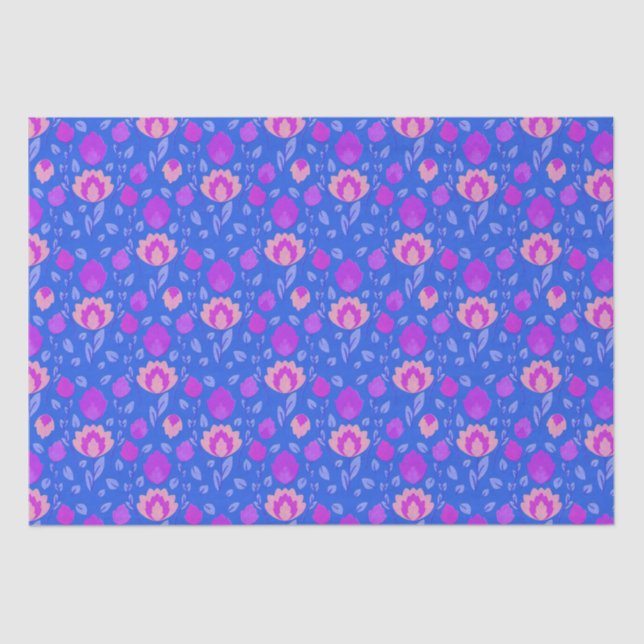 Papel De Seda Folkore floral moderno // Azul brillante-Púrpura-R (Anverso)