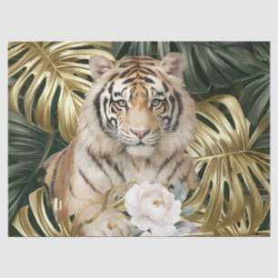 Papel De Seda Follaje de la selva Floral Acuarela Tigre Decoupag