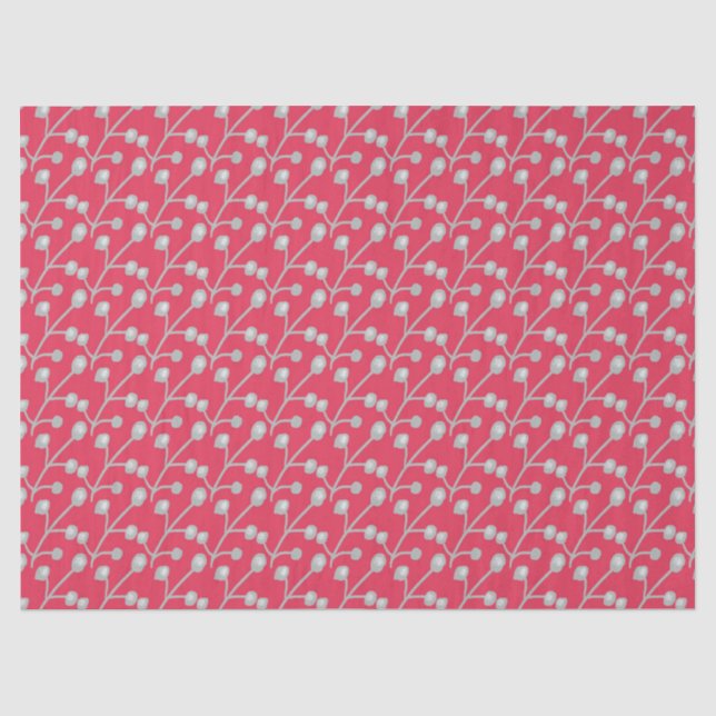 Papel De Seda Follaje gris plateado estampado sobre rosa brillan (Anverso)