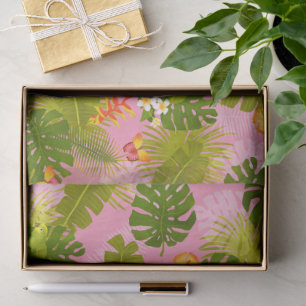 Papel De Seda Follaje tropical verano rosa