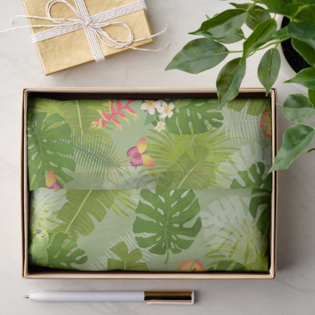 Papel De Seda Follaje Tropical Verde de Verano (Regalo )