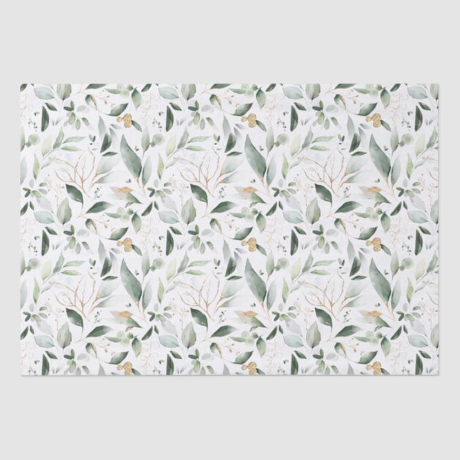 Papel De Seda Follaje Verde Hojas Doradas (Anverso)