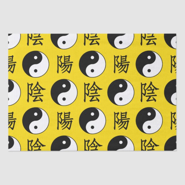 Papel De Seda Fondo amarillo Patrón Yinyang chino (Anverso)
