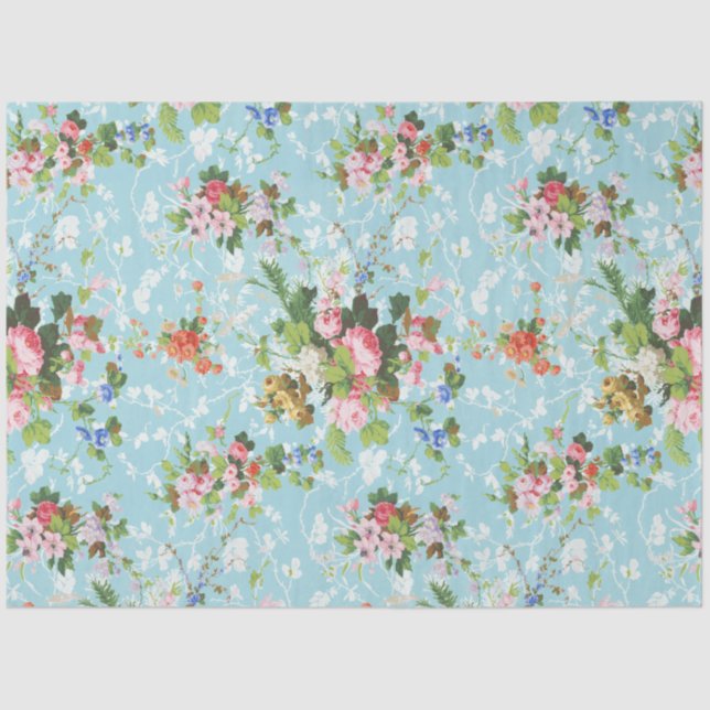 Papel De Seda Fondo azul floral-pastel de Moda fina (Anverso)