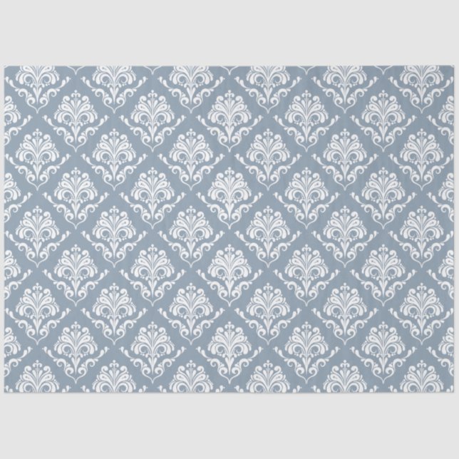 Papel De Seda Fondo azul-gris de las damasquinadas blancas (Anverso)