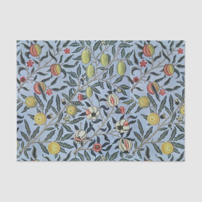 Papel De Seda Fondo Azul Morris Patrón Pomegrana Antiguo (Anverso)