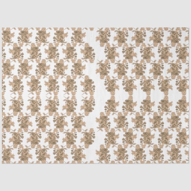 Papel De Seda fondo blanco con flores marrones sobre él (Anverso)