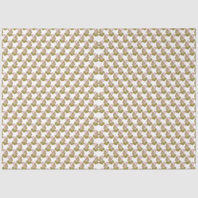 Papel De Seda fondo blanco con hojas verdes sobre él (Anverso)