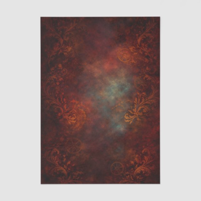 Papel De Seda Fondo de Damasco Rojo Steampunk EZ6 Decoupage (Anverso)