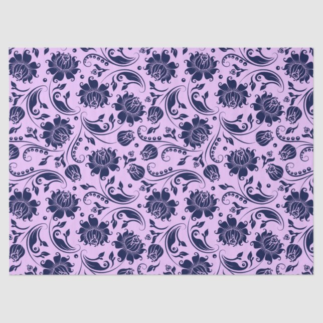 Papel De Seda Fondo de Lavanda de los Damascos Florales Azules d (Anverso)