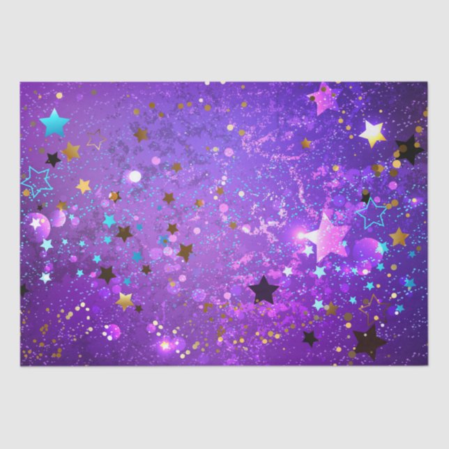 Papel De Seda Fondo de Relieve metalizado púrpura con estrellas (Anverso)