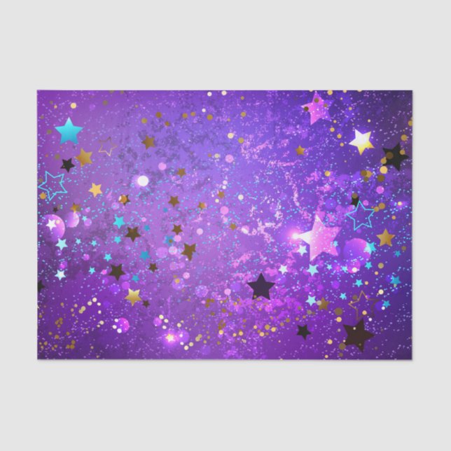 Papel De Seda Fondo de Relieve metalizado púrpura con estrellas (Anverso)