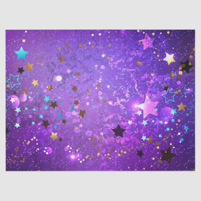 Papel De Seda Fondo de Relieve metalizado púrpura con estrellas (Anverso)