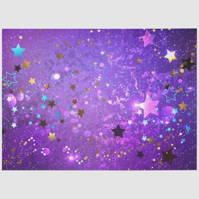 Papel De Seda Fondo de Relieve metalizado púrpura con estrellas (Anverso)