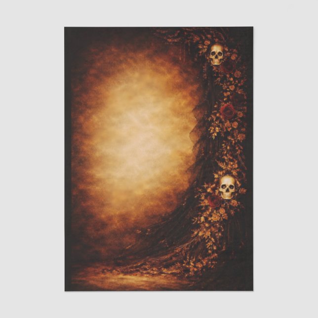 Papel De Seda Fondo de Rosa de Cráneo Gótico Sepia FJ4R Decoupag (Anverso)