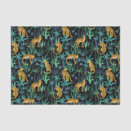 Papel De Seda Fondo negro de patrón de jungla leopardo