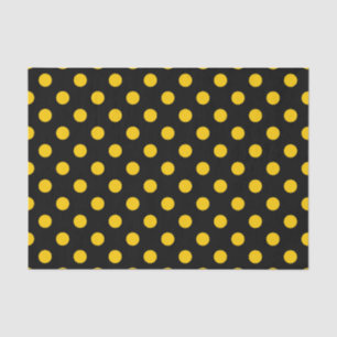 Papel De Seda Fondo negro puntos de polka amarillos