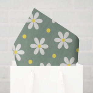 Papel De Seda Fondo Personalizado con Patrón de Margaritas Blanc