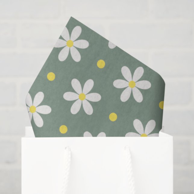 Papel De Seda Fondo Personalizado con Patrón de Margaritas Blanc (Bolsa de regalo)
