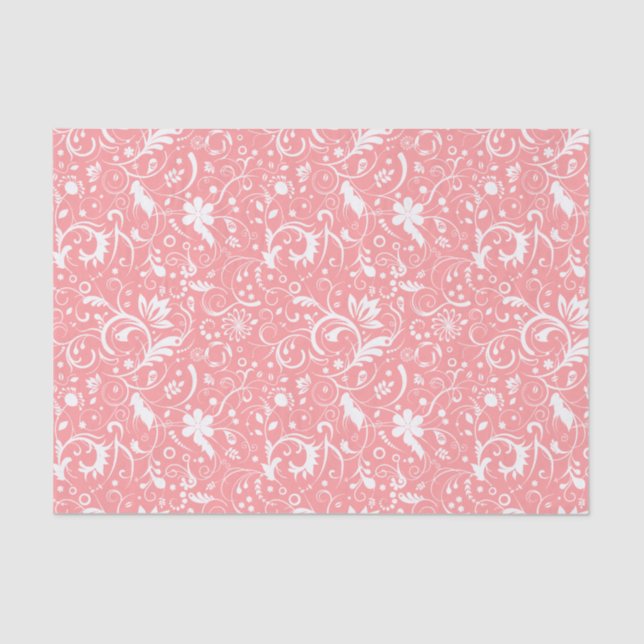 Papel De Seda Fondo rosado de los amortiguadores florales blanco (Anverso)