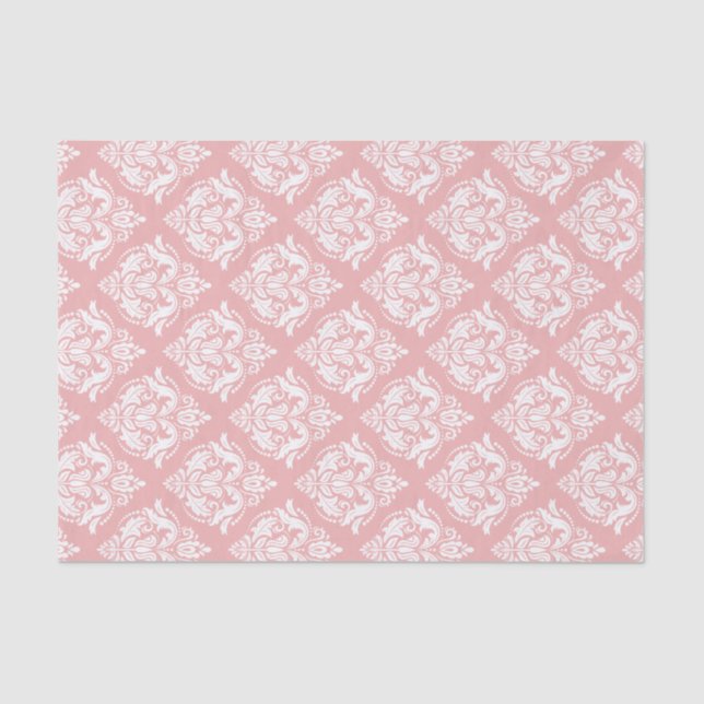 Papel De Seda Fondo rosado del patrón de damasquetes blancos Per (Anverso)