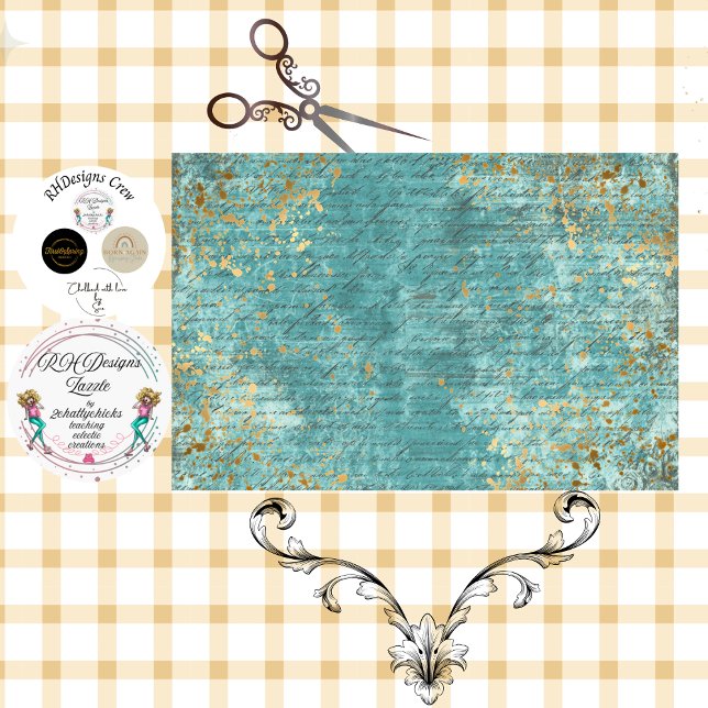 Papel De Seda Fondo texturizado falso decoupage azul verde dorad (Subido por el creador)