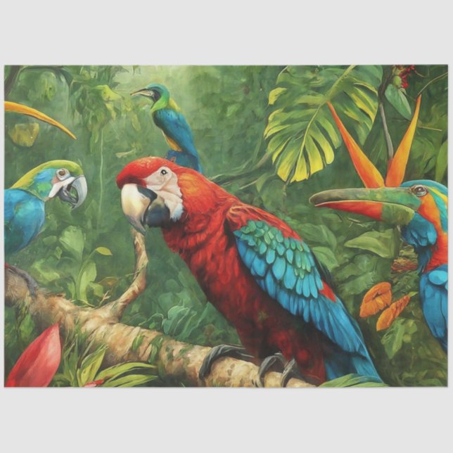 Papel De Seda Fondo tropical con desenlace de loros (Anverso)