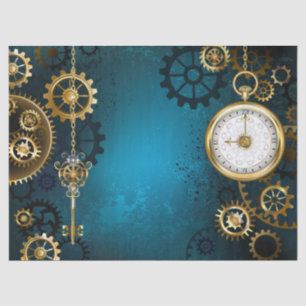 Papel De Seda Fondo turquesa Steampunk con engranajes