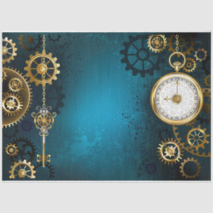Papel De Seda Fondo turquesa Steampunk con engranajes