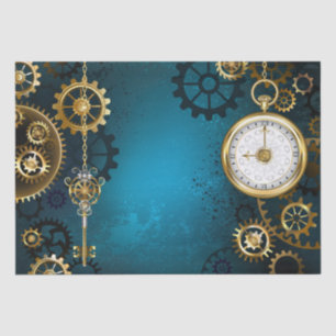 Papel De Seda Fondo turquesa Steampunk con engranajes